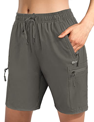 BVVU Women's Hiking Cargo Shorts Lightweight 7' Summer Shorts for Women Quick Dry Athletic Casual Travel with Pockets Grey