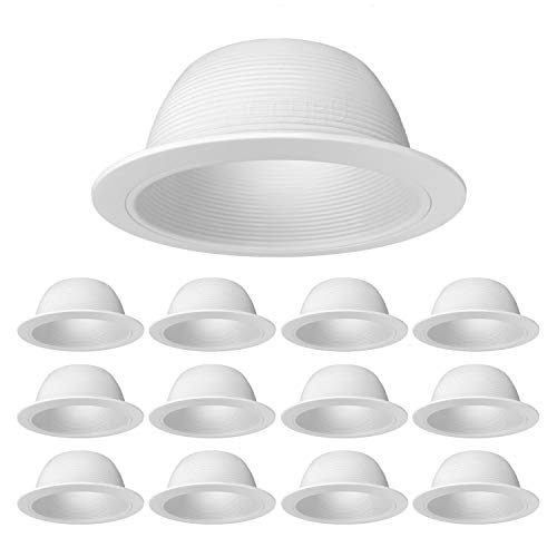 PROCURU [12-Pack] 6' Metal Recessed Can Light Trim Cover, Step Baffle with Ring, White (Trim Only, Bulb Not Included)