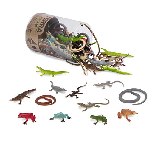 Terra by Battat – 60 Pcs Lizards Animal Tube – Realistic Plastic Animal Toys – Reptile & Amphibian Figurines – Frog, Alligator, Snake & More for Kids and Toddlers 3+