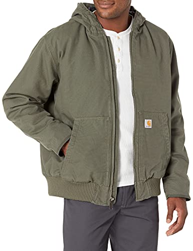 Carhartt Mens Loose Fit Washed Duck Insulated Active Jacket Work Utility Outerwear, Moss, Medium US