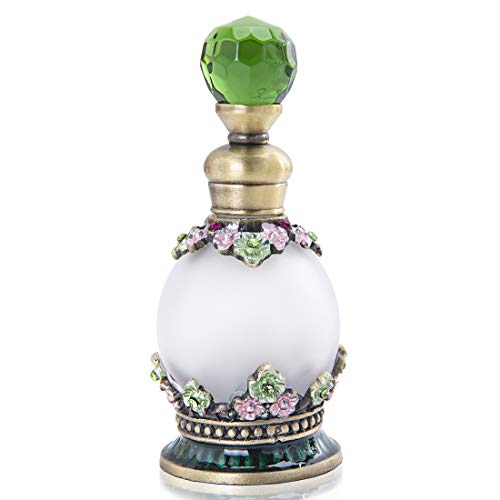 YU FENG Flower Perfume Bottles Empty Vintage Fancy Decorative Crystal Glass Perfume Vial(15ml,Green)