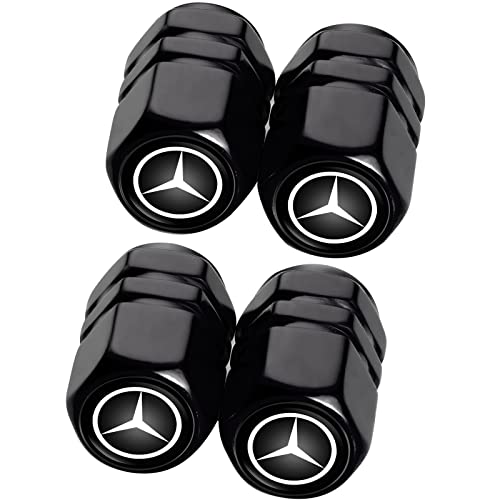 4 Pcs Metal Car Tyre Valve Stem Caps for Mercedes Benz CESM CLK GLK GL AB AMG GLS GLE AMG Series, Car Tire Air Caps Dust Caps,Alloy Anti-Corrosion Leak-Proof, Screw-On Black