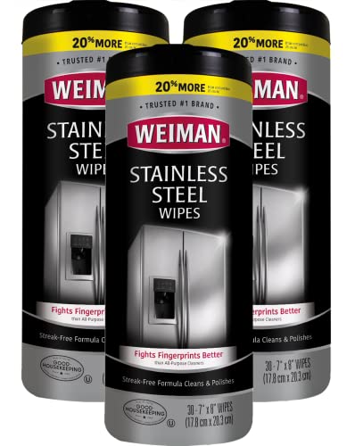 Weiman Stainless Steel Cleaner Wipes (3 Pack) Removes Fingerprints, Residue, Water Marks and Grease from Appliances - Works Great on Refrigerators, Dishwashers, Ovens, and Grills - Packaging May Vary