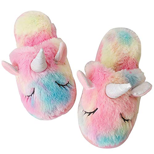 techcity Rainbow Unicorn Slippers/Cute Fluffy Girls Slippers/Cozy Plush Indoor Outdoor Kids Slippers/Best Unicorn Gifts