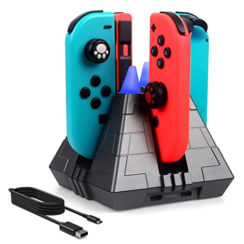 Pyramid Joycon Charging Dock for Switch with LED Indicator and 2 Type C Ports,Boffdock Charging Station for Switch with 3.3Ft USB C Charging Cord-Charging Station Dock for 4 Switch Joycons