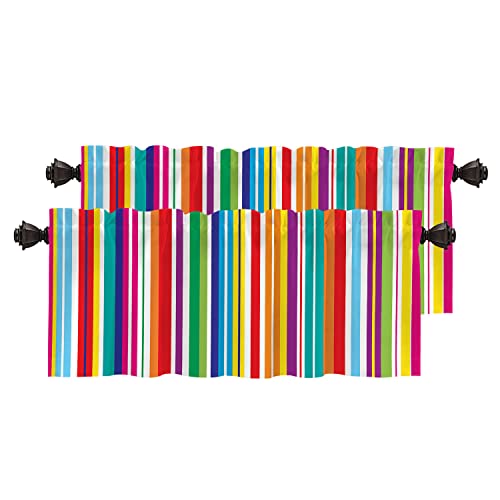 BaoNews Etro Multicolor Stripes Kitchen Valances for Windows,Colorful Stripes Bright Stylish Blackout Valances Curtains Multilayer Polyester Drapes for Kitchen Bedroom 2 Pack 52X18 Inches