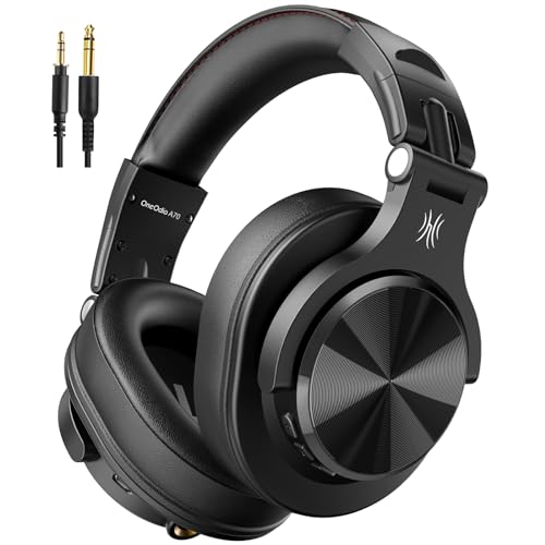 OneOdio A70 Bluetooth Over Ear Headphones, Wireless Headphones w/ 72H Playtime, Hi-Res, 3.5mm/6.35mm Wired Audio Jack for Studio Monitor & Mixing DJ Guitar AMP, Computer Laptop PC Tablet - Black