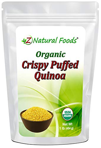 Z Natural Foods Organic Crispy Puffed Quinoa, Healthy Snacks for Adults and Kids, Gluten Free Snacks, Vegan Superfoods, Non-GMO, Kosher, 1 lb