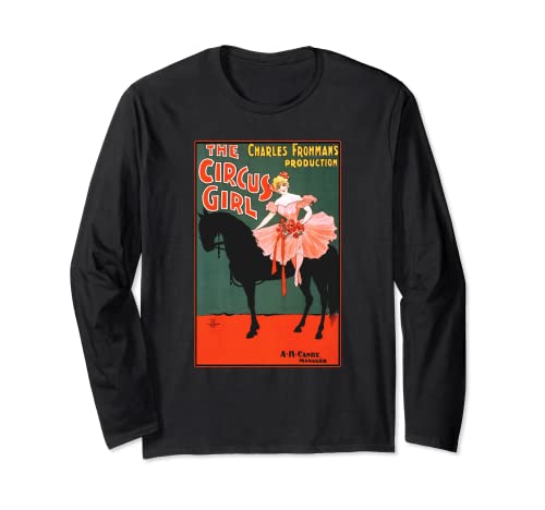 Circus Girl Vaudeville Ballerina On Black Horse Retro Long Sleeve T-Shirt