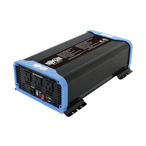 Tripp Lite 1500W Compact Pure Sine Wave Power Inverter, 3 Outlets, 1 USB + 1 USB-C Charging Ports, Remote Control via RJ12 Telephone Cable, Included Mounting Brackets, 2-Year Warranty (PINV1500SW-120)