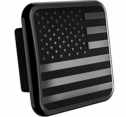 American Black Metal Flag Trailer Hitch Cover - Patriotic Flag Plug (Black, Fits 2'' Receivers)