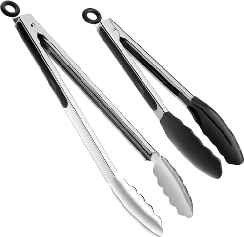 ChefAide Set of 2 Cooking Tongs,600ºF High Heat-Resistant,Kitchen Utensils,Cooking Utensils for Grill,Salad,BBQ,Frying,Baking,Serving 9/12 inches