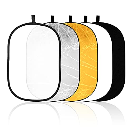 EMART 24'' x 36'' (60 x 90cm) Light Reflectors 5-in-1 Photo Collapsible Photography Reflector Large Oval Portable Collapsible Light Reflector Photography Panel for Studio Video