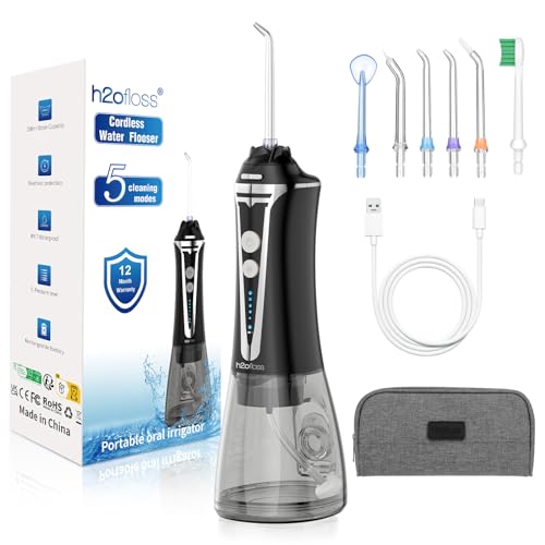 H2ofloss Water Dental Flosser Cordless for Teeth-5 Modes Portable Oral Irrigator Braces Rechargeable & IPX7 Waterproof Teeth Cleaner for Home Travel