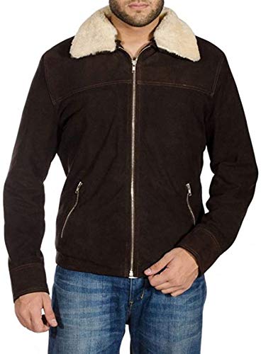 Rick Grimes The Walking Dead Season 5 Suede Fur Collar Brown Leather Jacket (S)