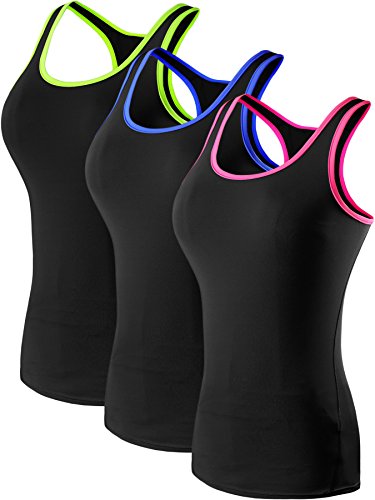 NELEUS Women's 3 Pack Compression Athletic Tank Top for Yoga Running,Blue,Green,Rose,EU XL,US L
