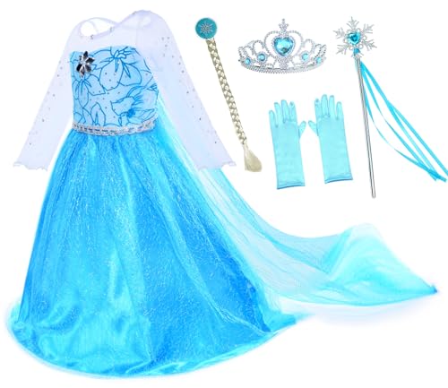 Party Chili Princess Costumes Birthday Party Dress Up for Little Girls with Wig,Crown,Mace,Gloves Accessories 2T 3T (100cm)