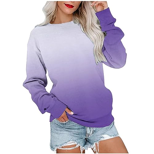 Ceboyel Long Sleeve Shirts for Women Crewneck Sweatshirt Pullover Casual Long Sleeve Tops Trendy Loose Fit Fall Clothing 2023 Basic Sweatshirts for Women Purple L