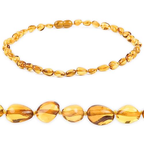 AMAZING AMBER Necklace - 100% Authentic Amber (Golden Honey, 13.5 inches), Certified Amber Necklace with Safety Clasp and Knotted Beads - Real Amber Necklace