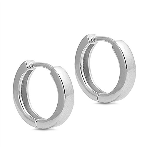 Sterling Silver High Polished 3mm Square Flat Huggie Hoop Earrings, 14mm