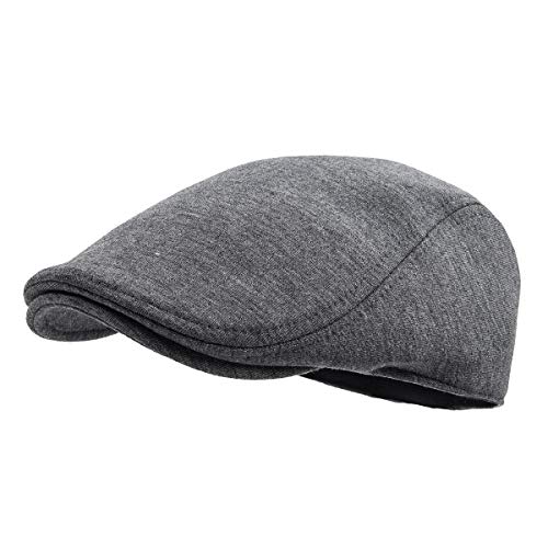 FEINION Men Cotton Newsboy Cap Soft Fit Cabbie Hat (Dark Grey)
