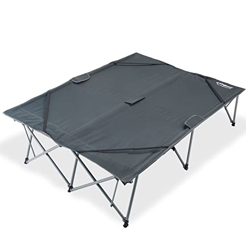 KingCamp Folding Camping Cot Adjustable Heavy Duty Outdoor Oversized Adult Wide, 84.6''x 55.1''x18.9'', Grey-double