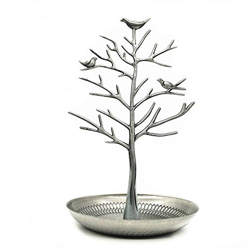 Colorsheng Little Birds Tree Jewelry Earring Necklace Display Stand Jewelrys Storage Towers (Ancient silver)