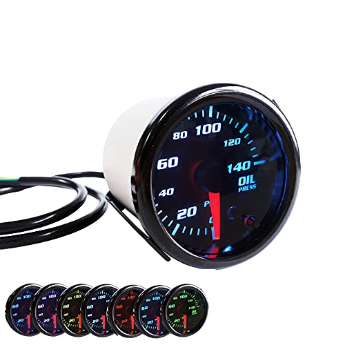 2'' Oil Pressure Gauge Meter with Sensor Tinted 7 Color Car Digital LED 0-140 PSI 52mm Oil Press Gauge
