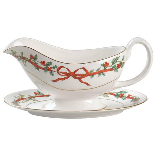 Royal Worcester Holly Ribbons Gravy Boat & Underplate