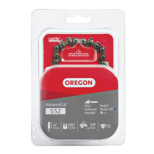 Oregon S52 AdvanceCut Chainsaw Chain for 14-Inch Bar - 52 Drive Links – low-kickback chain fits Dolmar, Ryobi, Echo and more , Grey