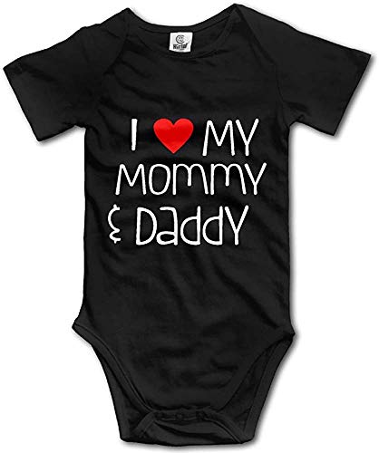 Pengshiliu I Love My Mommy and Daddy Infant Toddler Climbing Bodysuit Short Sleeve Romper Jumpsuit Black, 0-6 Months