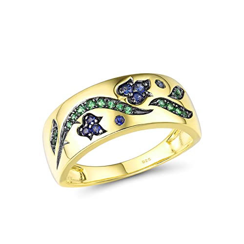 Santuzza 925 Sterling Silver Rose Ring Created Sapphire Green Spinel Gemstone Flower Floral Ring for Women (8)