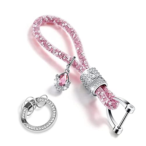 Jawmoy Pack-1 Bling Car Keychain, Rhinestones Keychain Accessories, Metal Crystal Key Chain Ring (Pink)