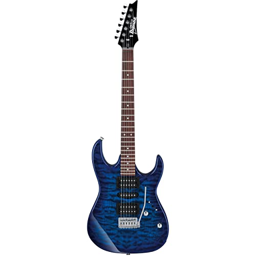 Ibanez GRX 6 String Solid-Body Electric Guitar, Left, Transparent Blue Burst, Full (GRX70QALTBB)