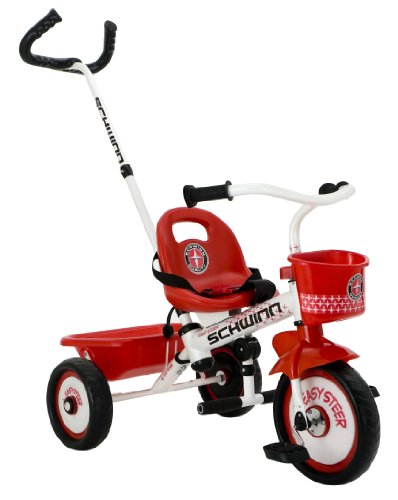 Schwinn Easy Steer Bike for Toddler, Kids Tricycle with Removable Push handle, Steel Trike Frame, Boys and Girls Ages 2-4 Year Old, Red/White, 8'