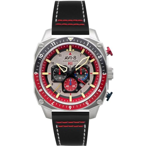 AVI-8 Watch Hawker Hunter Atlas Dual Time Chronograph | Crimson Red | Red Dial with Stainless Steel Band