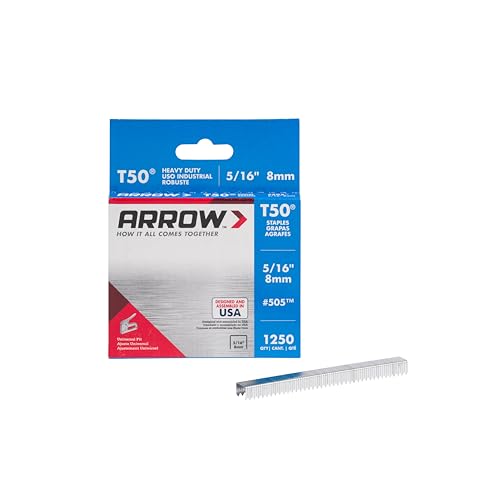 Arrow 505 Heavy Duty T50 5/16-Inch Leg Length, 3/8-Inch Crown, Staples for Upholstery, Construction, Furniture, Crafts, 1250-Pack