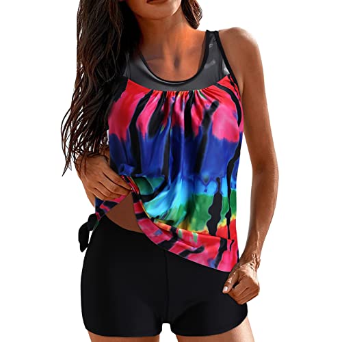 Ljdkusp Swim Suits for Women 2024 Modest 2 Piece Tankini Swimsuits Bathing Suits High Neck Tank Tops with Boy (b-Red, L)