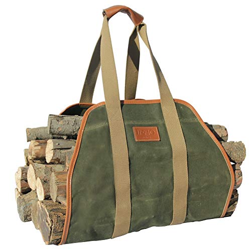 INNO STAGE Waxed Canvas Log Carrier Tote Bag,40'X19' Firewood Holder,Fireplace Wood Stove Accessories Green