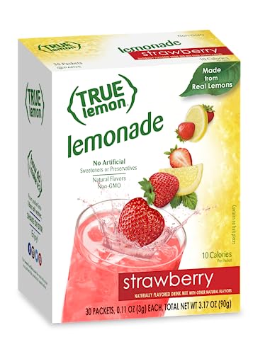 True Lemon Strawberry Lemonade Water Enhancer Drink Mix (30 Count), Low Calorie Drink Mix Packets for Water, Powdered Drink Mixes & Flavorings, Individual Drink Packets, Water Flavor Packets with Stevia