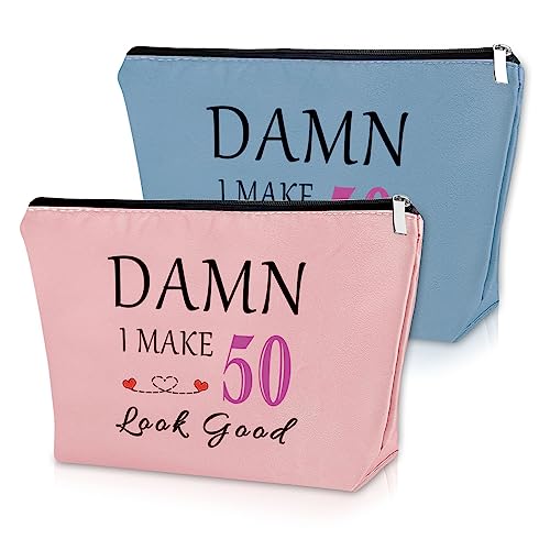 2PCS 50th birthday gifts for wife Makeup Bag Birthday Gifts for Women Turning 50 Born in 1974 50th Birthday 50 Years Old Birthday Gifts for Sister Cosmetic Bag Happy 50 Birthday Gift Travel Pouch