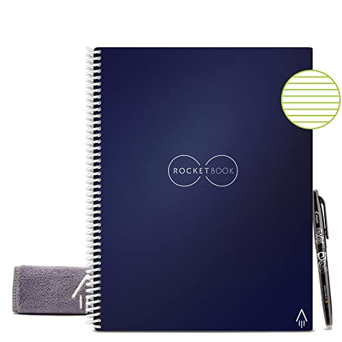 Rocketbook Core Reusable Smart Notebook | Innovative, Eco-Friendly, Digitally Connected Notebook with Cloud Sharing Capabilities | Lined, 8.5' x 11', 32 Pg, Midnight Blue, with Pen, Cloth, and App Included
