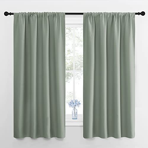 NICETOWN Window Curtains Blackout Drapes - Thermal Insulated Solid Rod Pocket Blackout Curtains/Draperies for Living Room (Greyish Green, One Pair, 42 by 63-Inch)