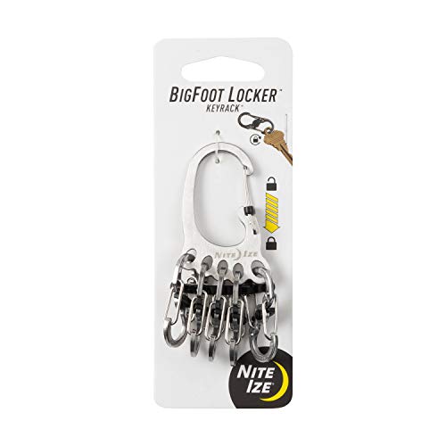 Nite Ize Bigfoot Locker KeyRack - Stainless Steel Key Holder for Car, House & Other Keys - Key Carabiner with S-Biners - Holds 15 Keys at Once - Carry Everyday Essentials - Silver