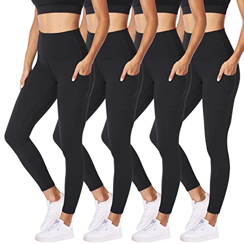 4 Pack Leggings for Women - High Waisted Stretchy Comfy No See-Through Black Yoga Pants for Running Athletic Workout