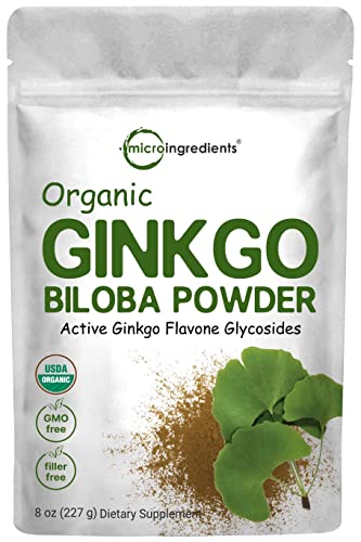 Micro Ingredients Raw Organic Ginkgo Biloba Powder, 8 Ounce (18 Months Supply), Filler Free, Supports Brain Function and Mental Alertness, No GMOs and Vegan Friendly