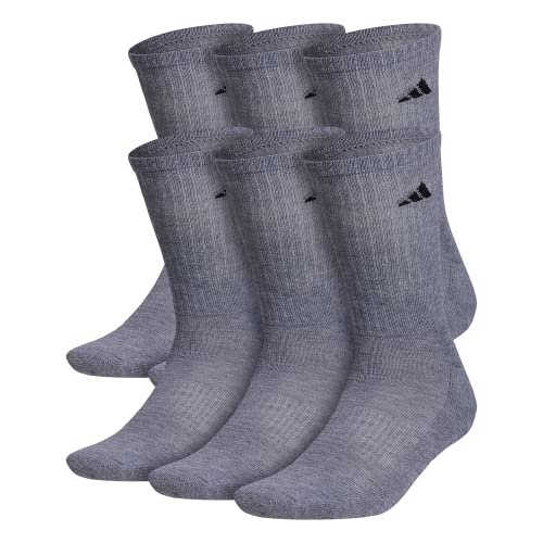 adidas Men's Athletic Cushioned Crew Socks with Arch Compression for a Secure fit (6-Pair), Heather Grey/Black, Large