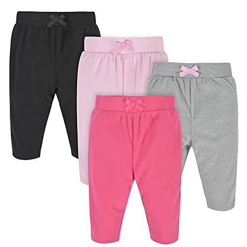 Gerber Baby Girls' 4-Pack Microfleece Pants, Pink/Gray/Black, 24 Months