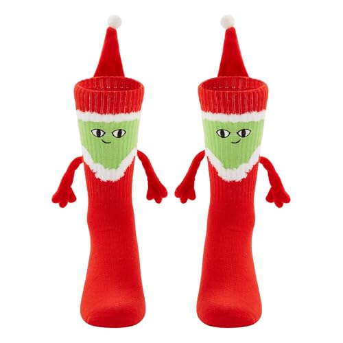 Shunvnny Cartoon Magnetic Holding Hands Socks for Adult Cute Novelty Socks Elastic Walking Socks (X-Christmas Style 2, One Size)