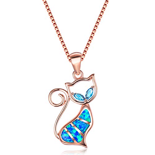 OPALead Cat Necklace , Opal Cat Pendant Necklace for Women Cat Gifts for Cat Lovers Cat Jewelry for Women Teen Girls Gifts for Mother’s Day Birthdays Valentine's Day with Box